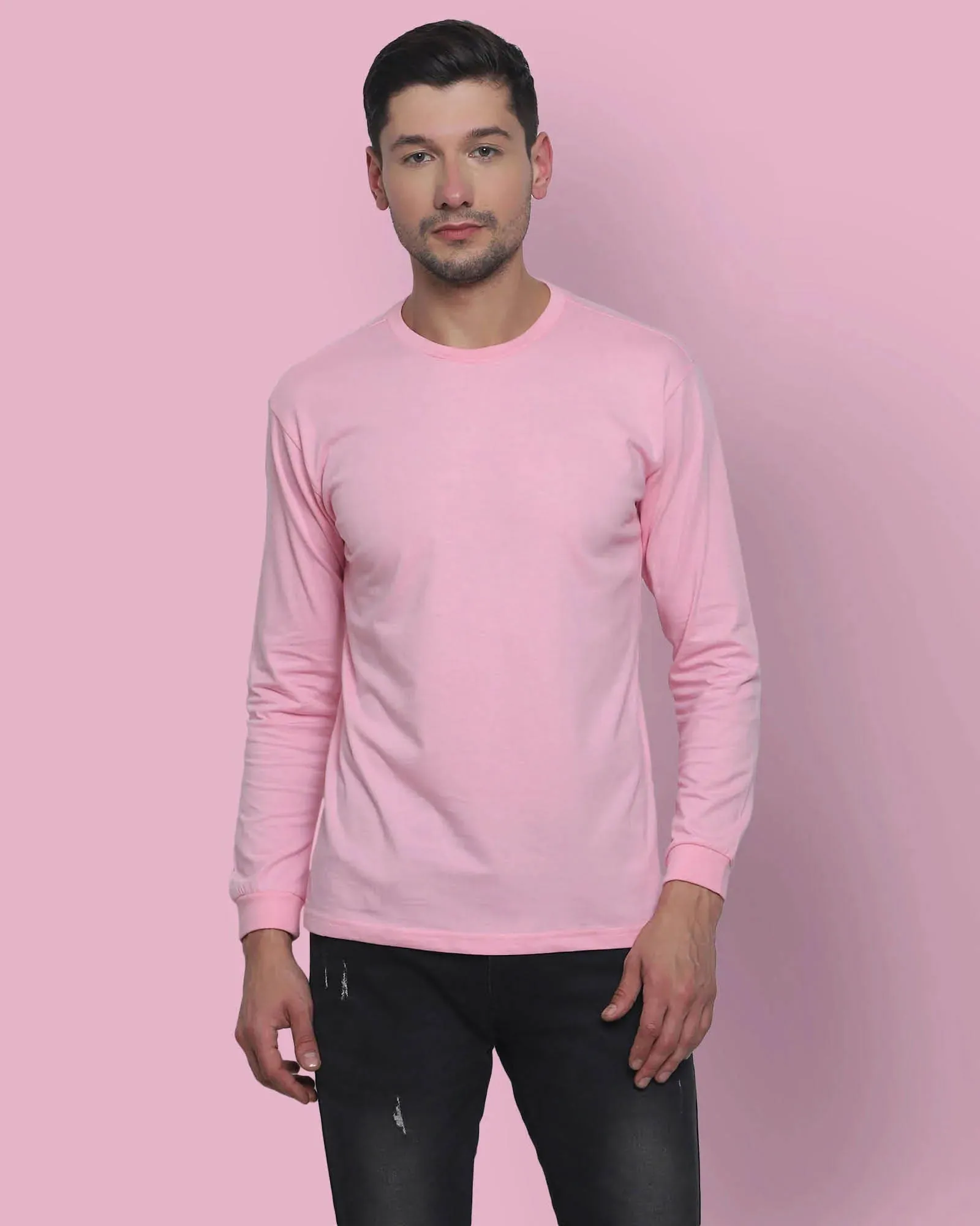 Full Sleeves Crew Neck: Baby Pink