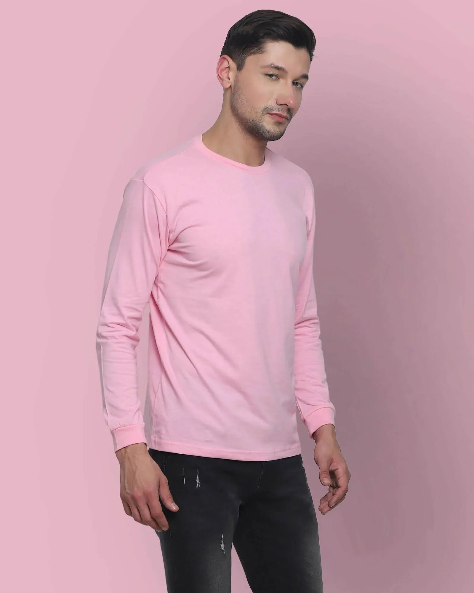 Full Sleeves Crew Neck: Baby Pink