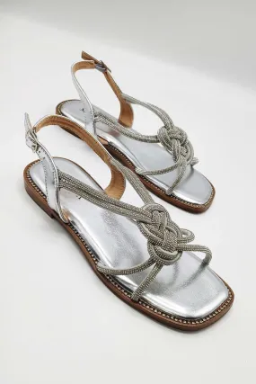 Harper Diamante Plait Twist Anklestrap in Silver