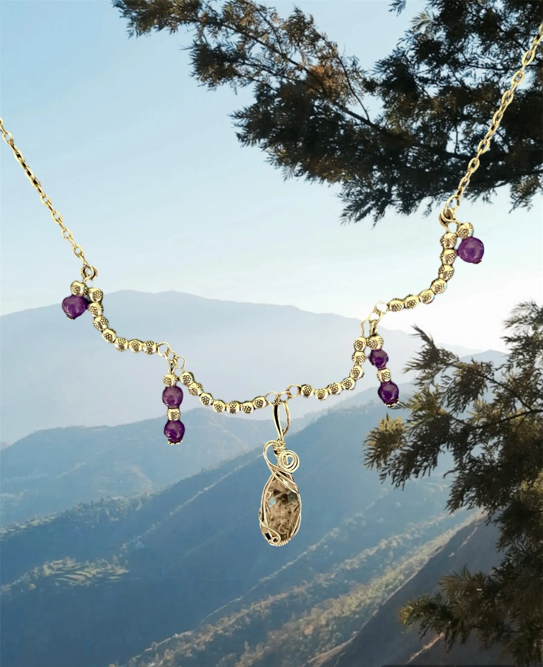 Herkimar Diamond and Amethyst Necklace