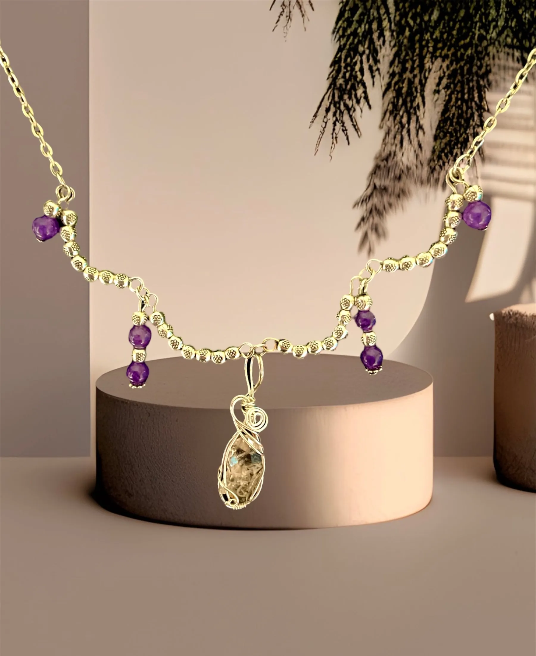 Herkimar Diamond and Amethyst Necklace