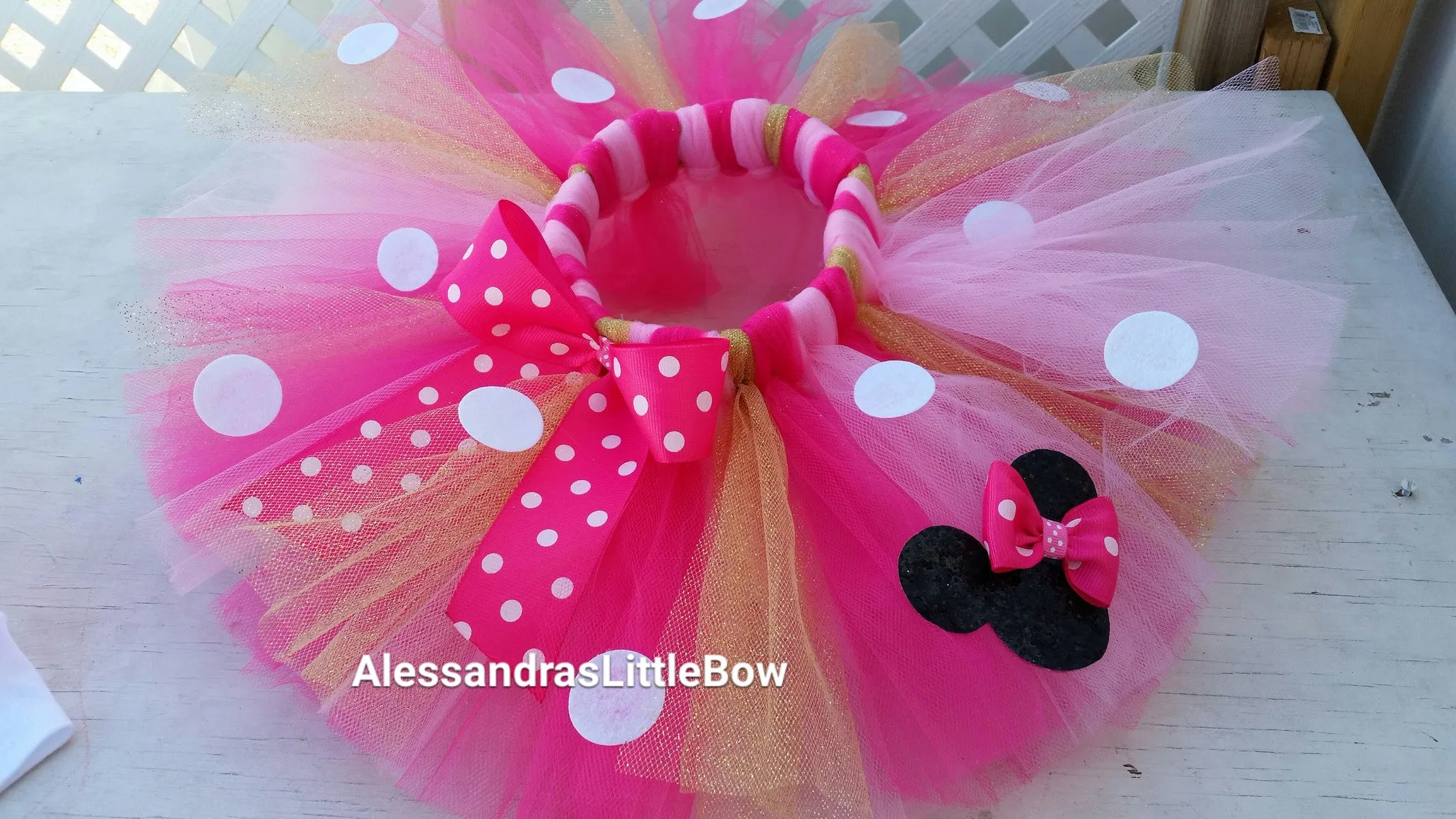 Hot pink, pink and gold Minnie mouse birthday tutu