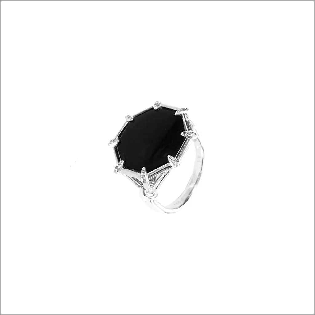 Icona Black Onyx & Sterling Silver Small Ring with Diamonds