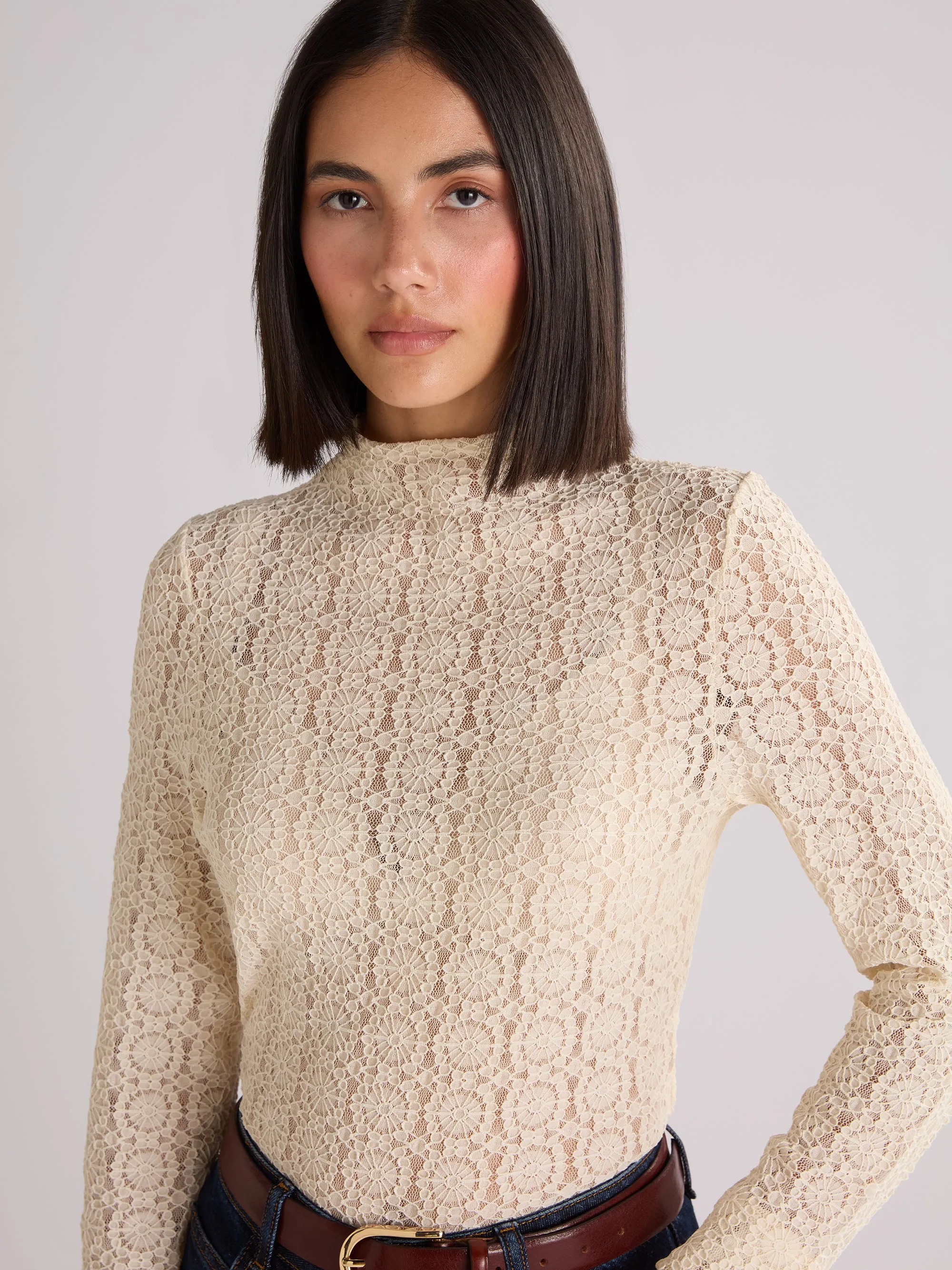 Ivory Lace High Neck Top