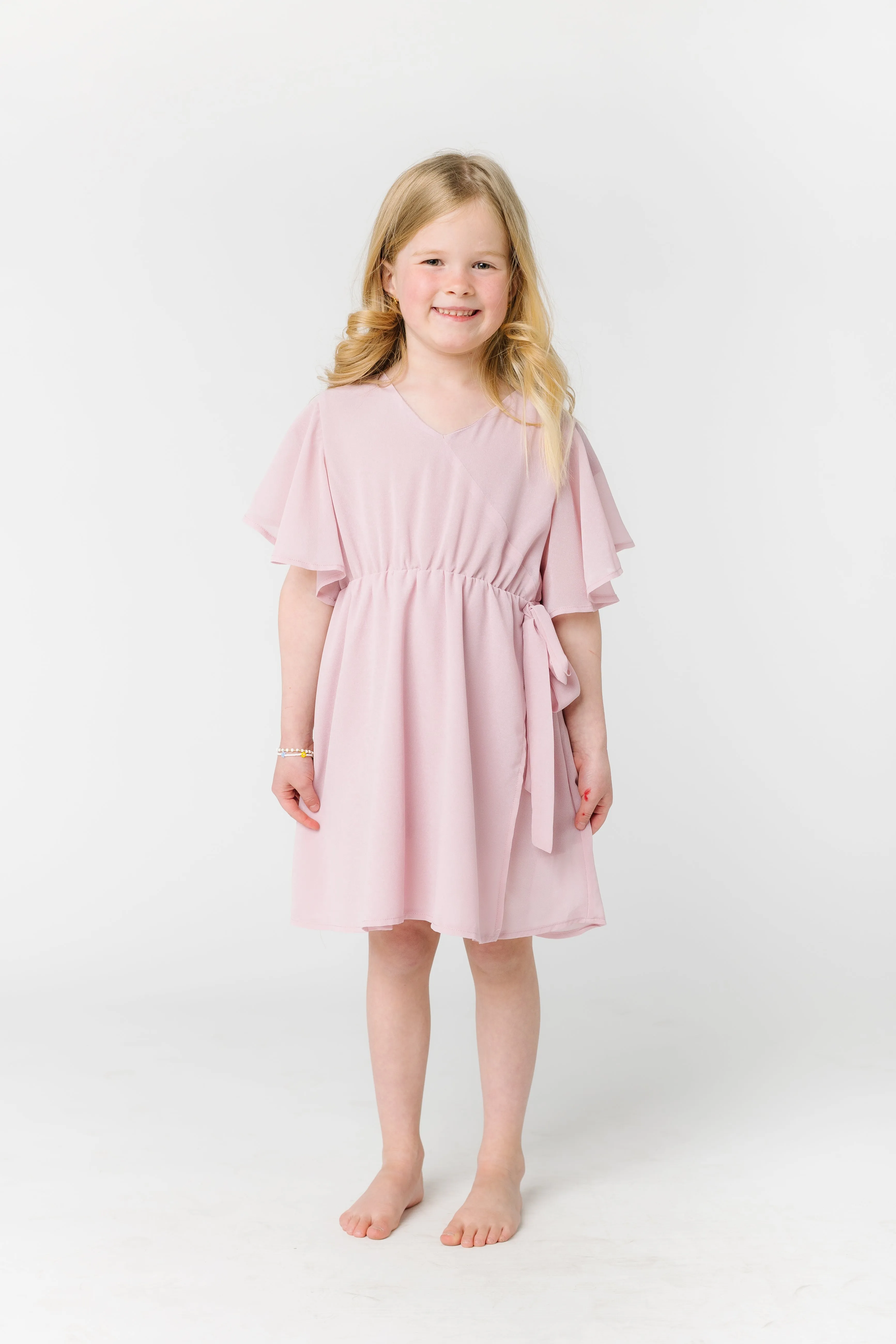 Little Naples Flutter Sleeve Girl's Dress - Lt Pink