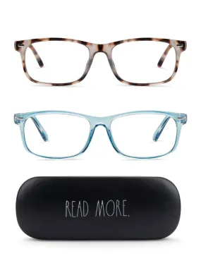 LOU 2-Pack Blue Light Blocking Reading Glasses with "READ MORE" Signature Font Hard Case