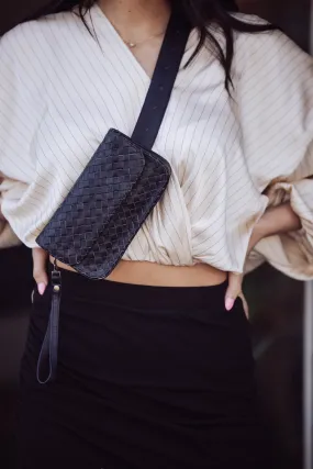 MANDRN ZIGGY WOVEN LEATHER FANNY PACK - BLACK