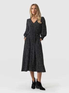 Marina Shirring Dress - Black Spot