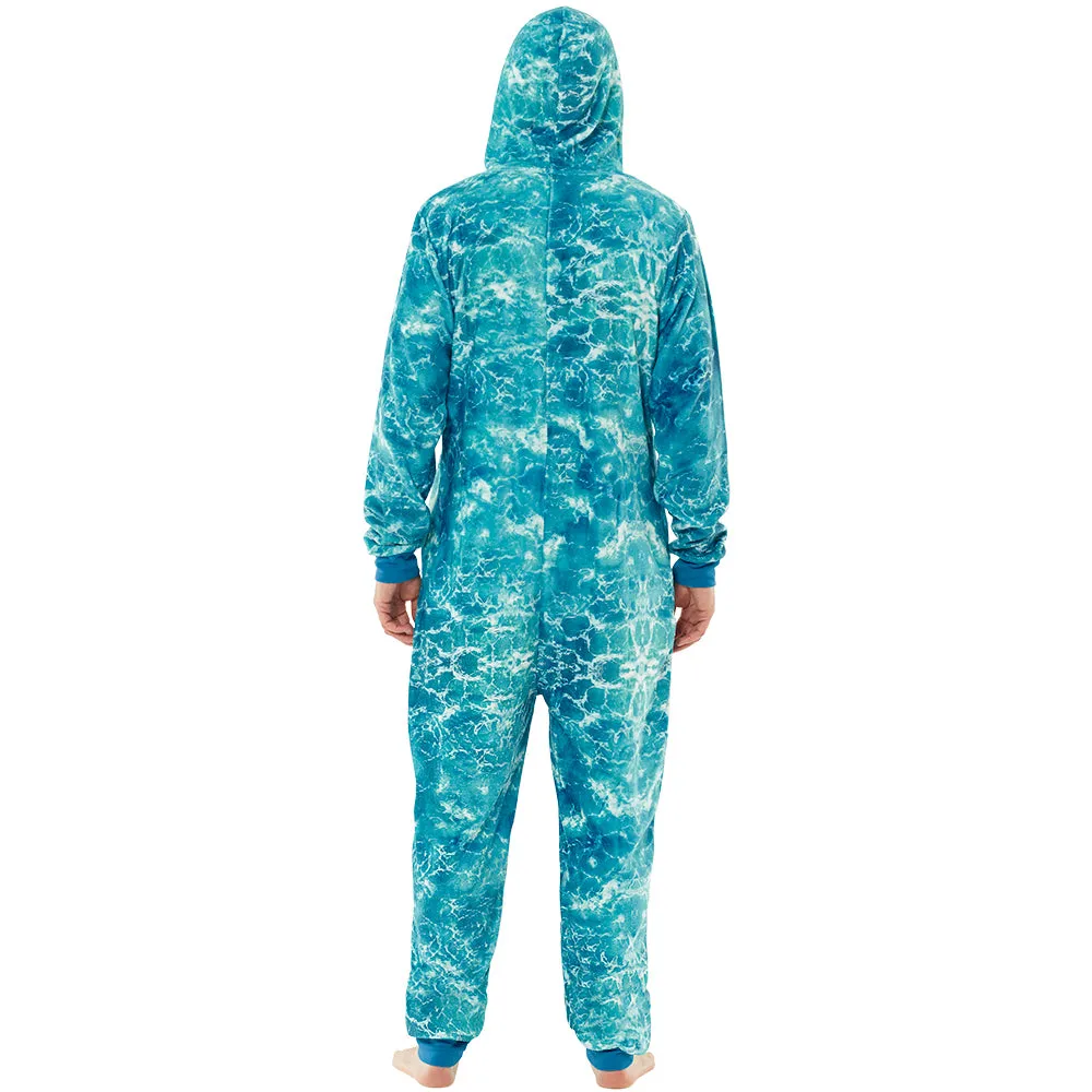 Mens Blue Digital Shark Onesie