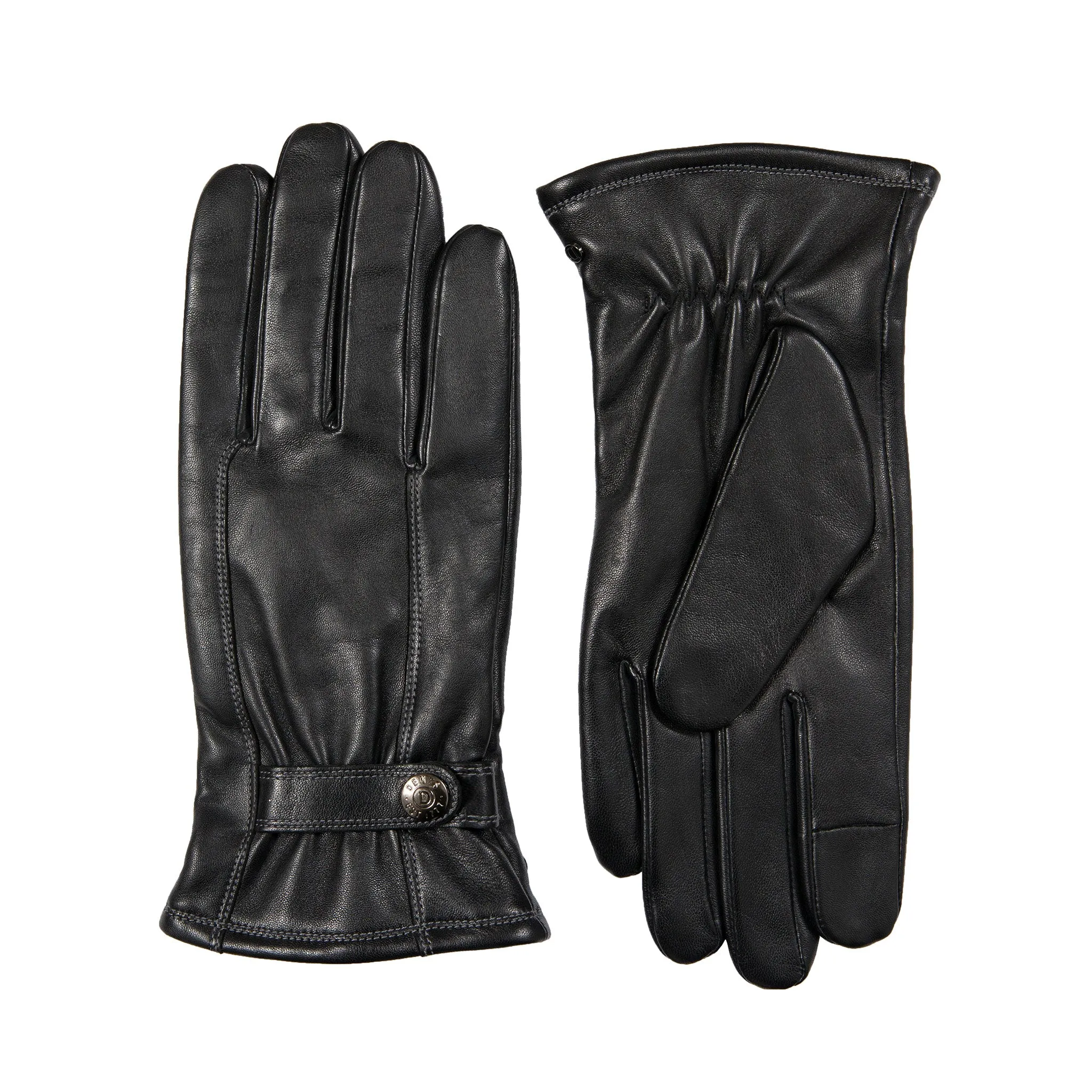 Men’s Touchscreen Lined Leather Gloves with Contrast Stitching