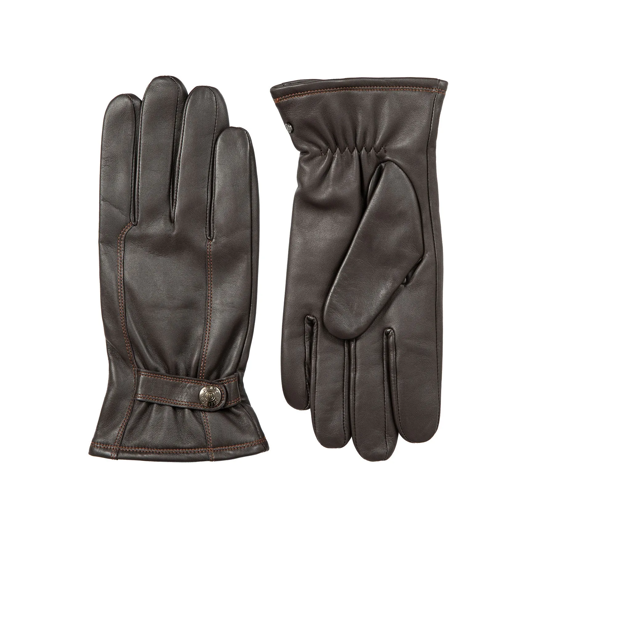 Men’s Touchscreen Lined Leather Gloves with Contrast Stitching