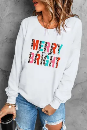 Merry Christmas Sweatshirt for Women MERRY and BRIGHT Leopard Shirt Pullover