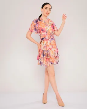 Mini Short Sleeve Casual Dresses - Pink-Floral