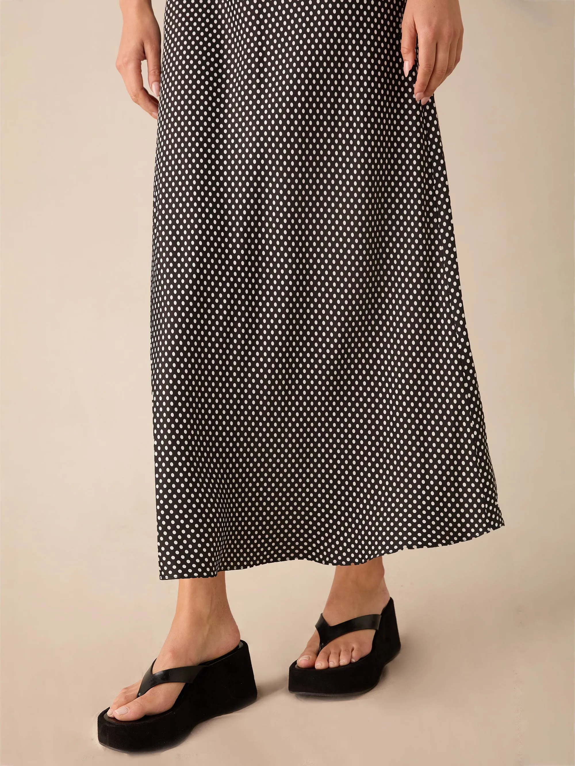 Mono Polka Dot Print Satin Skirt