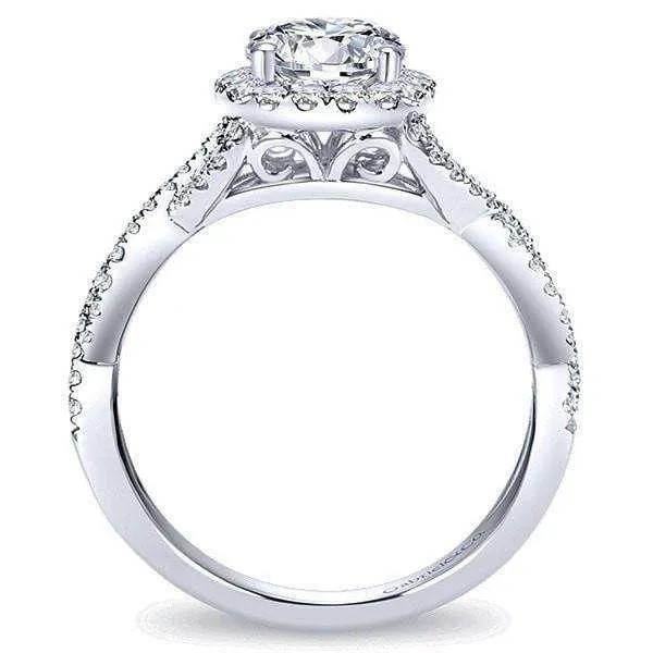 Mounting Only, 14k White Gold Round Halo Engagement Ring