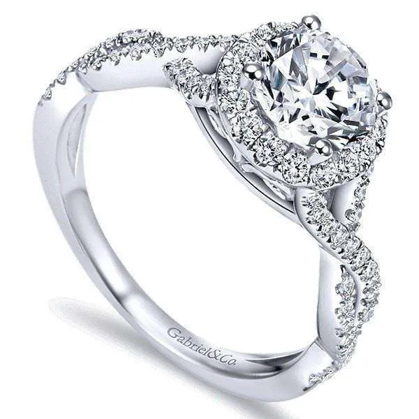 Mounting Only, 14k White Gold Round Halo Engagement Ring