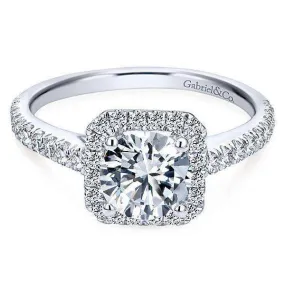 Mounting Only, 14k White Gold Round Halo Engagement Ring