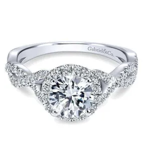 Mounting Only, 14k White Gold Round Halo Engagement Ring