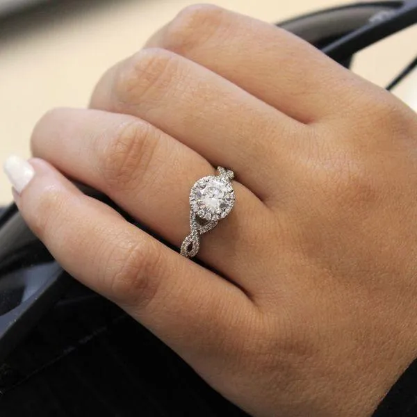 Mounting Only, 14k White Gold Round Halo Engagement Ring