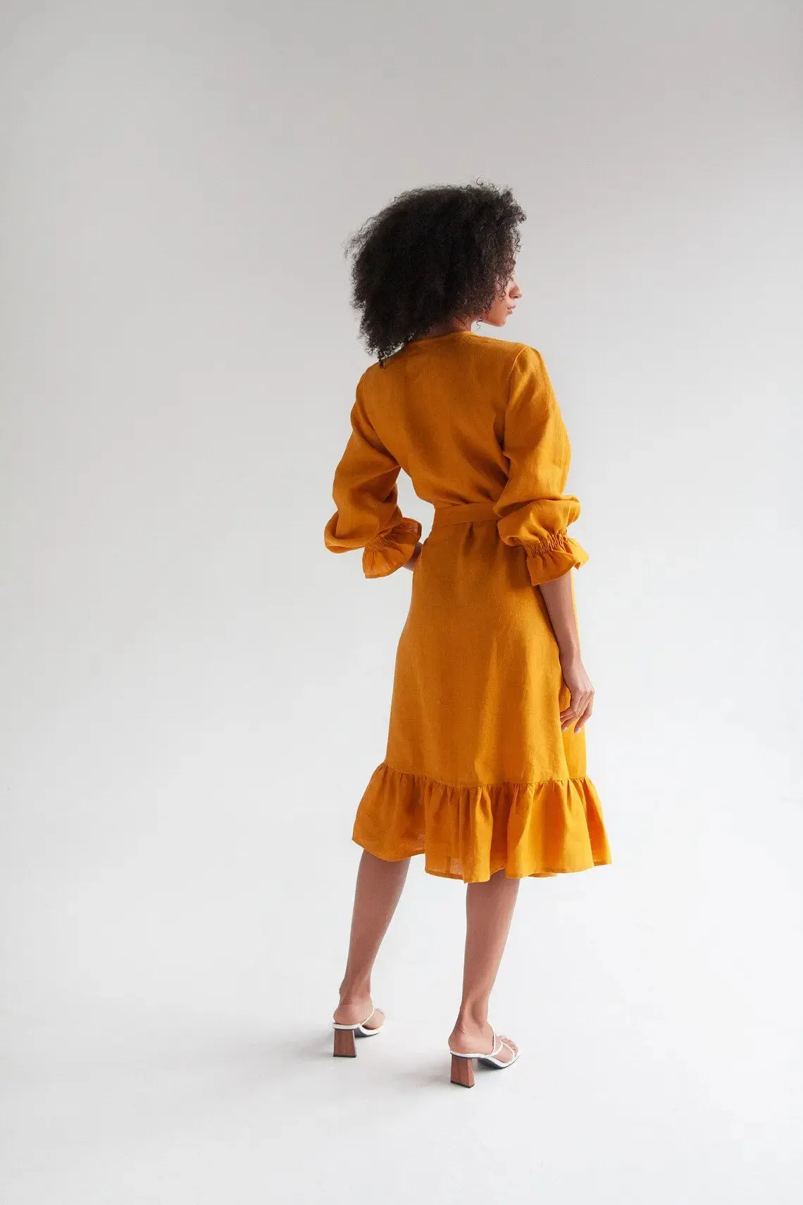 Mustard Lisa Linen Midi Dress