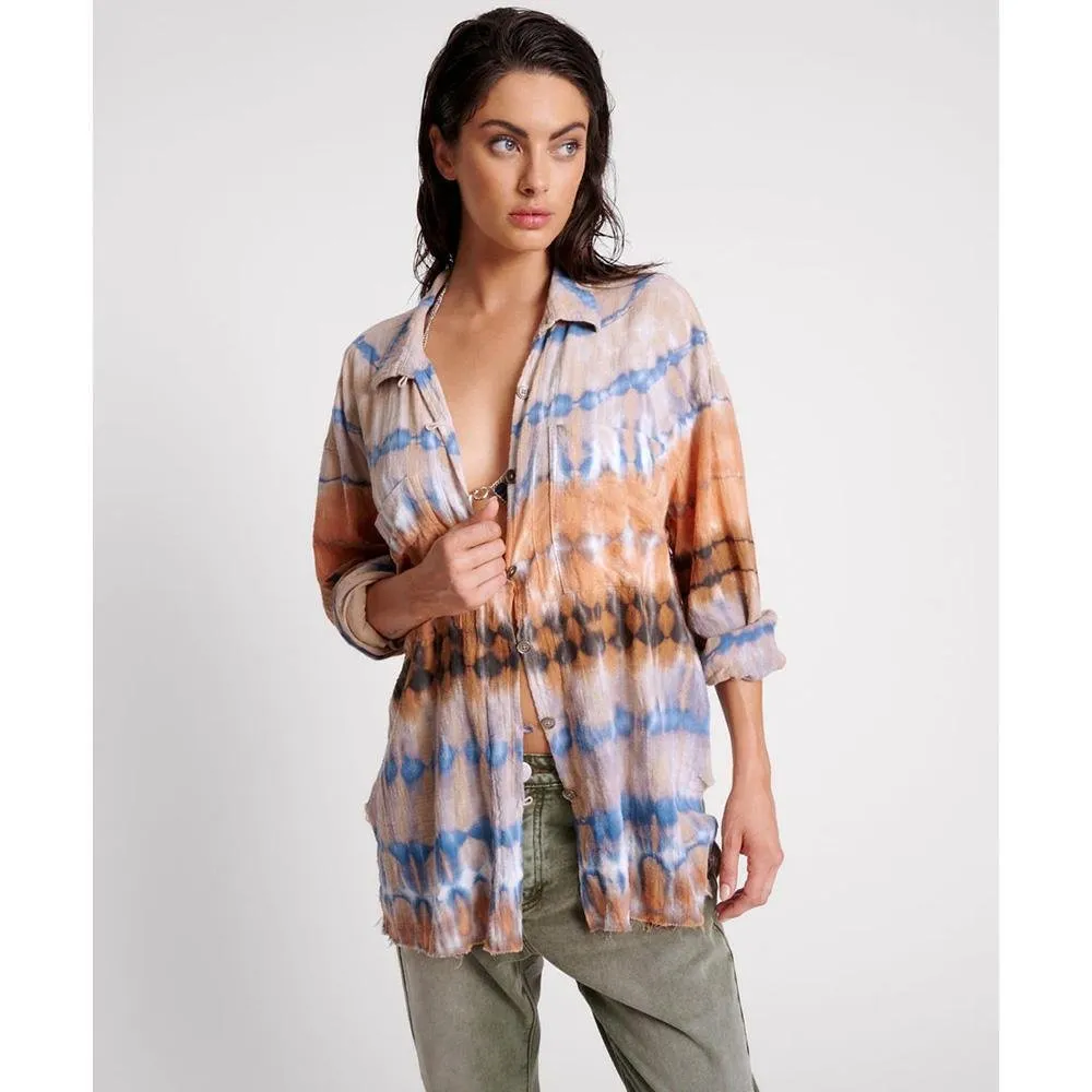 One Teaspoon Mirage Hand Tie Dyed Muslin Long Line Shirt