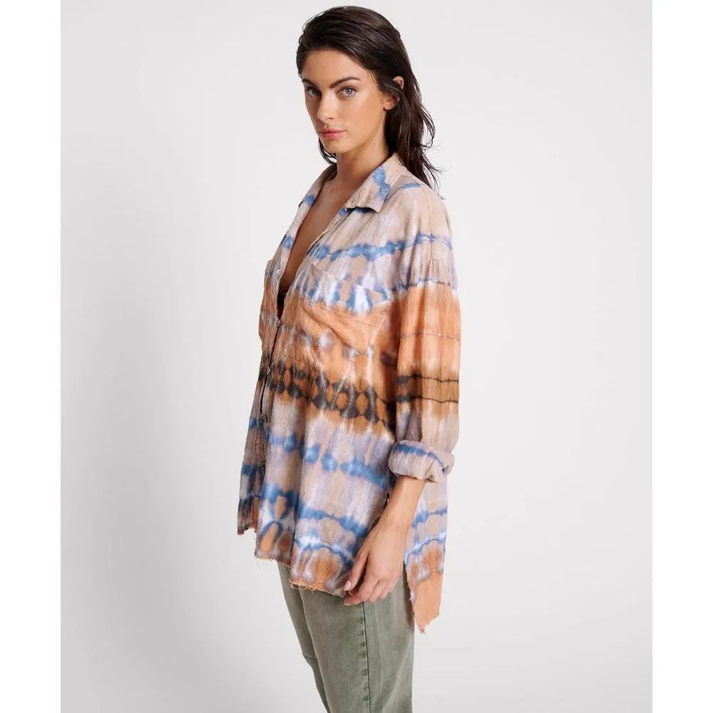 One Teaspoon Mirage Hand Tie Dyed Muslin Long Line Shirt