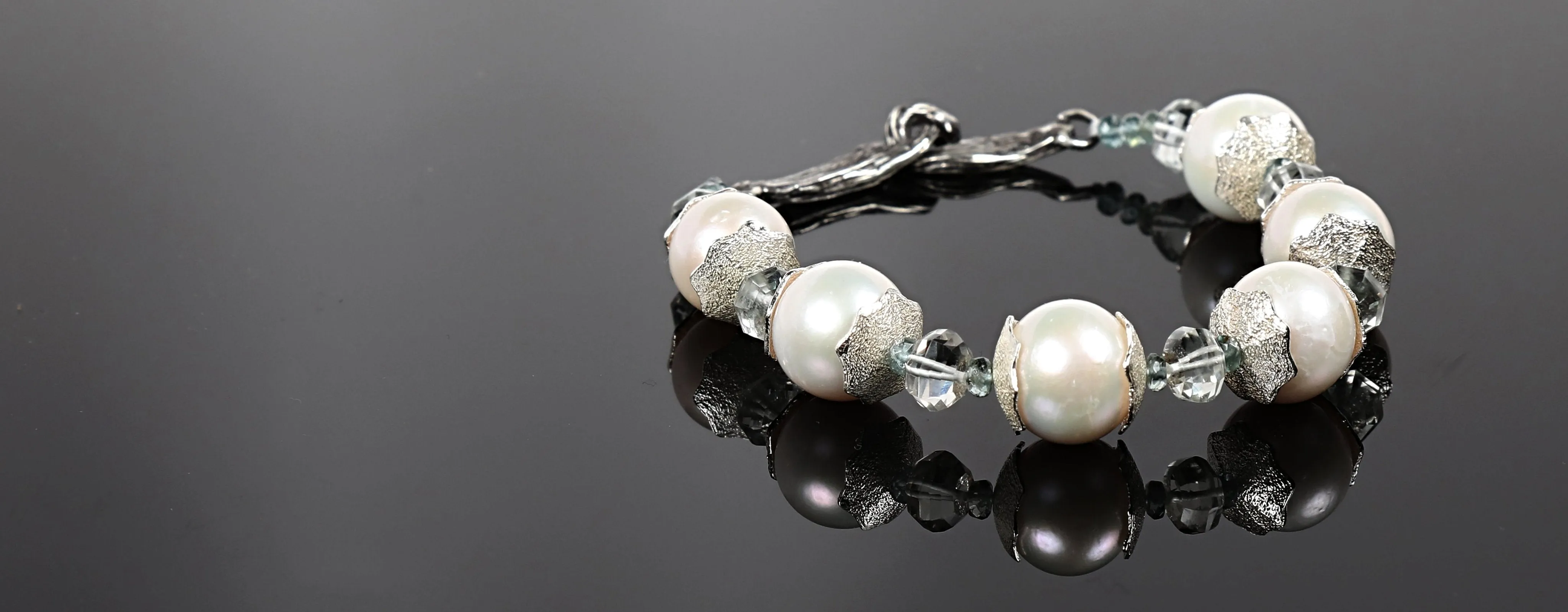 Pearl, Prasiolite, Apatite, and Silver Bracelet