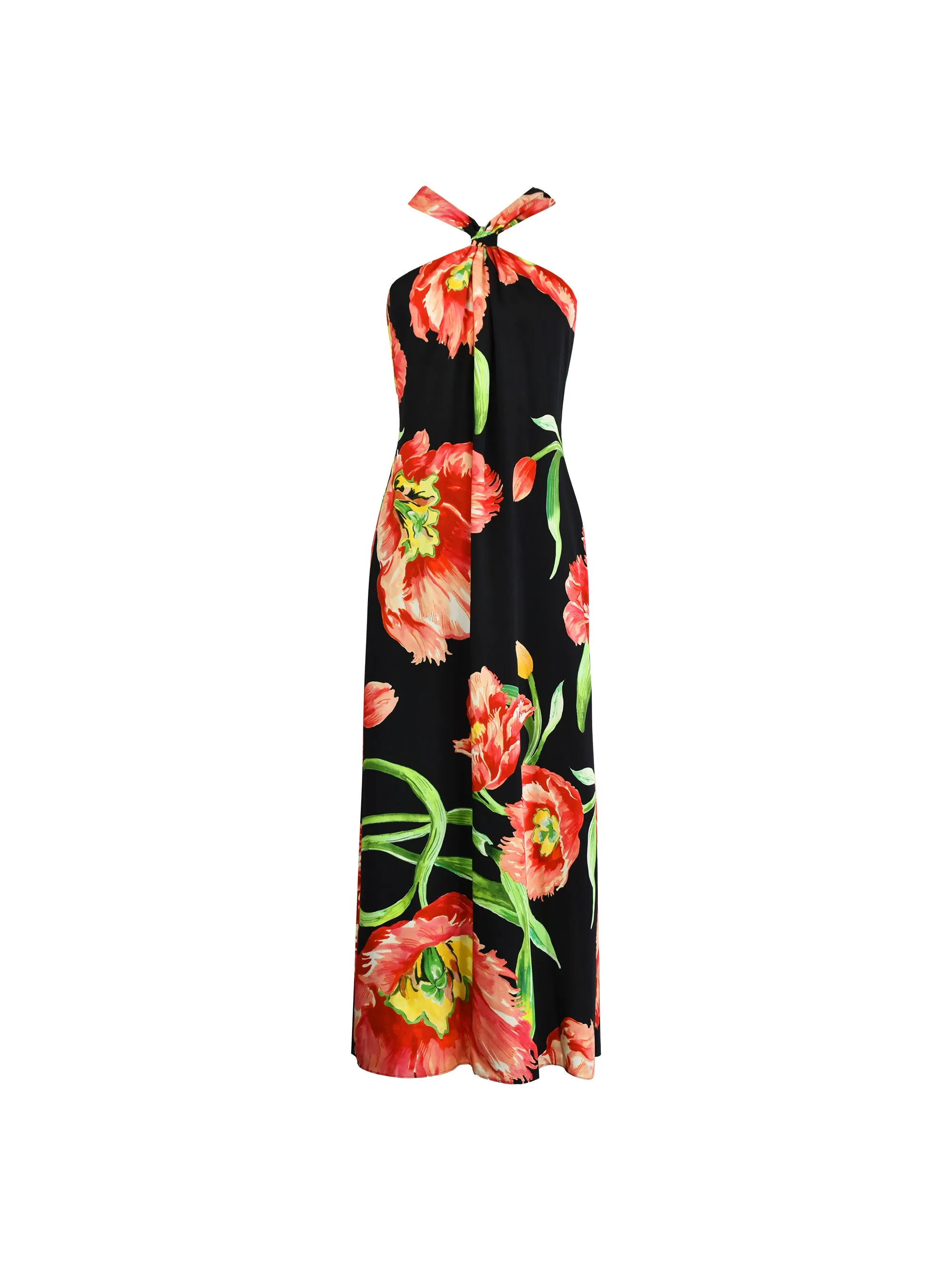 Petite Lyra Black Floral Halterneck Dress