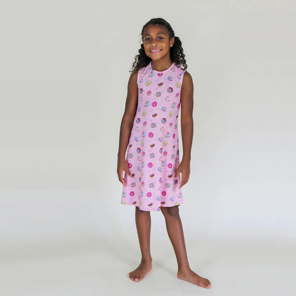 Pink Space Donut Bamboo Girls' Dress