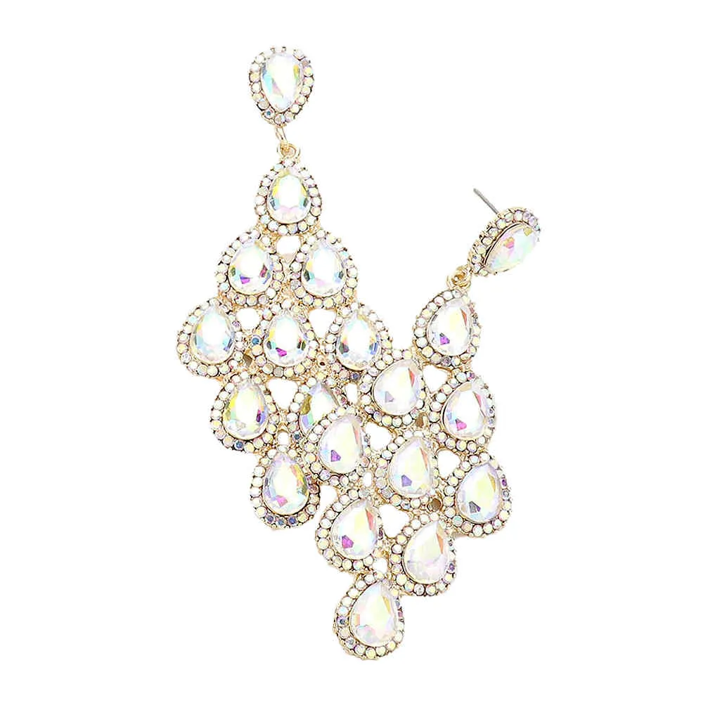 Rhinestone Trim Teardrop Cluster Vine Evening Earrings