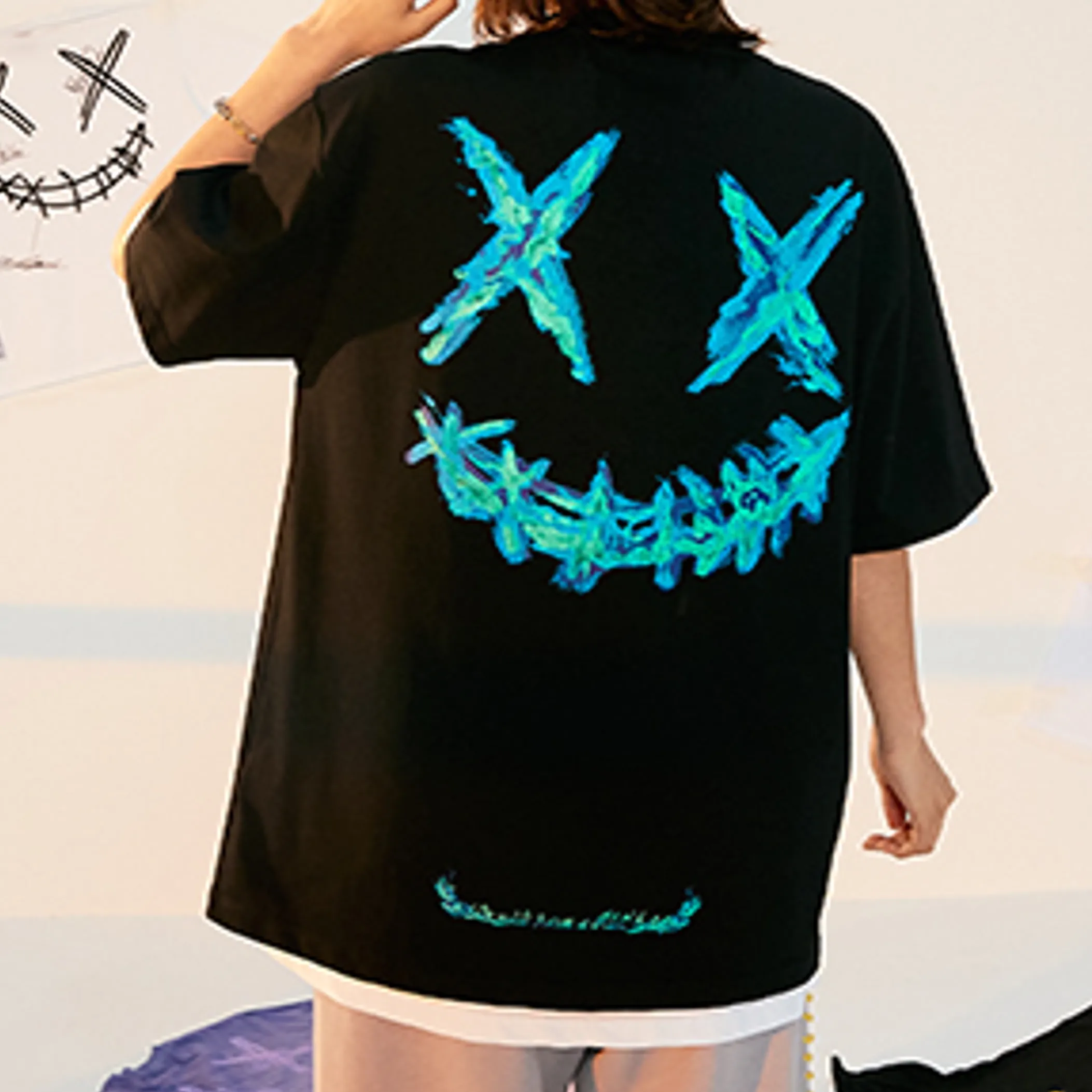 Rickyisclown [RIC] Blue Flame Smiley Tee Black [R8210329c-V6]