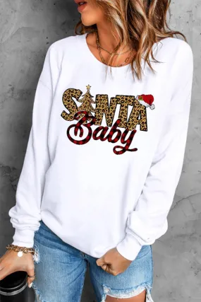 Santa Baby Christmas Sweatshirt Womens Crewneck Pullover Top