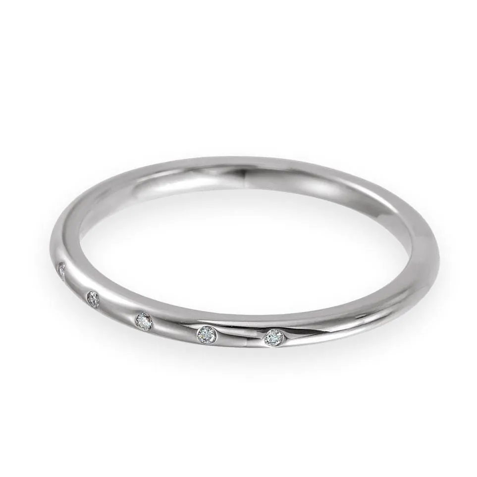 Skinny Thin Wedding Band With 5 Flush Set tiny Diamonds