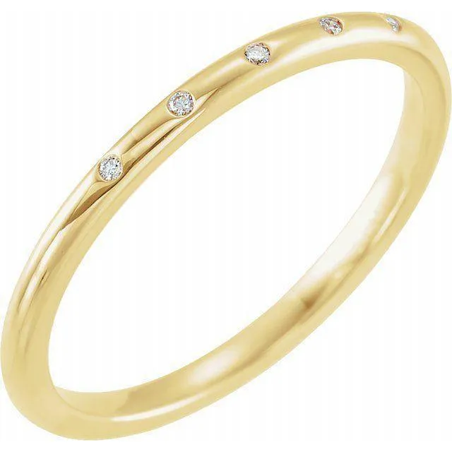 Skinny Thin Wedding Band With 5 Flush Set tiny Diamonds