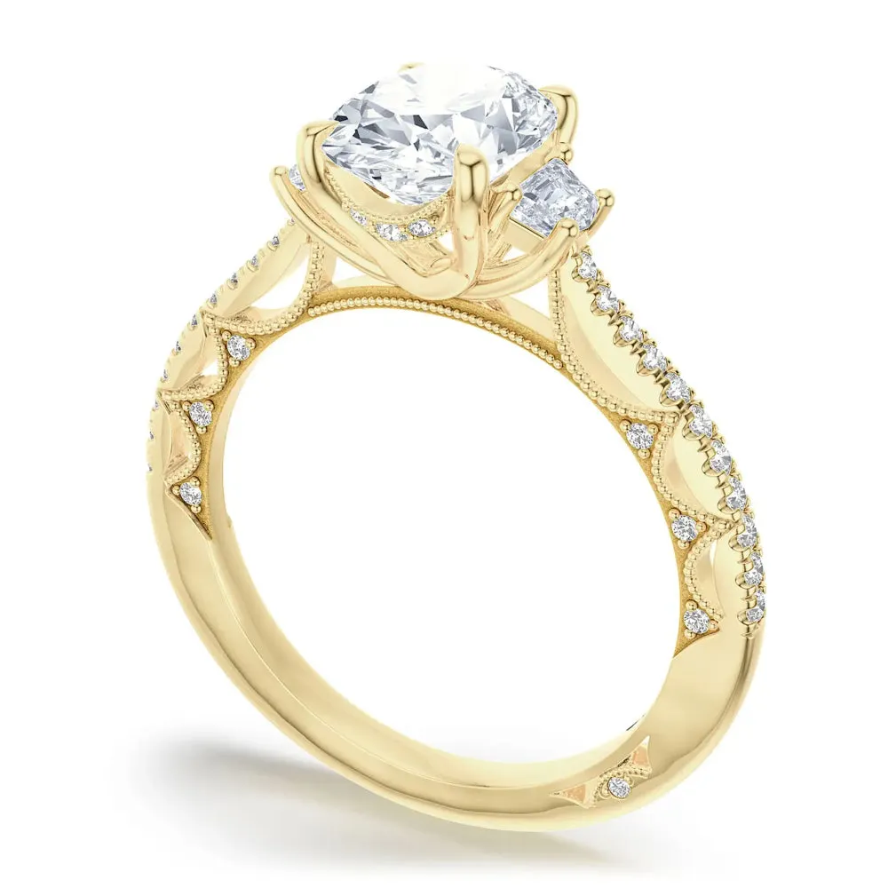 Tacori 18k Lunetta Crescent Oval 3-Stone Engagement Ring