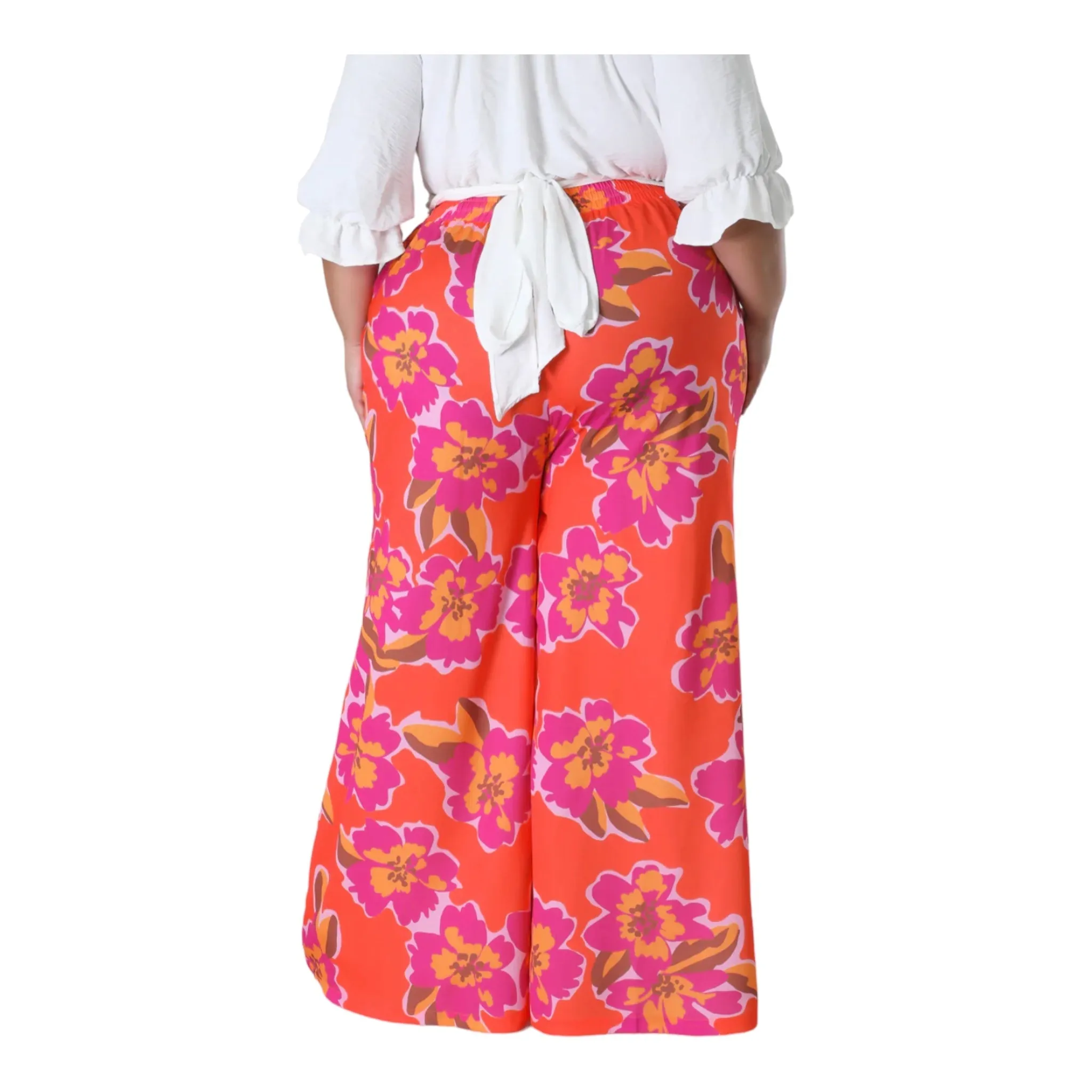 Women’s Plus Orange Floral Print Wide Leg Pants