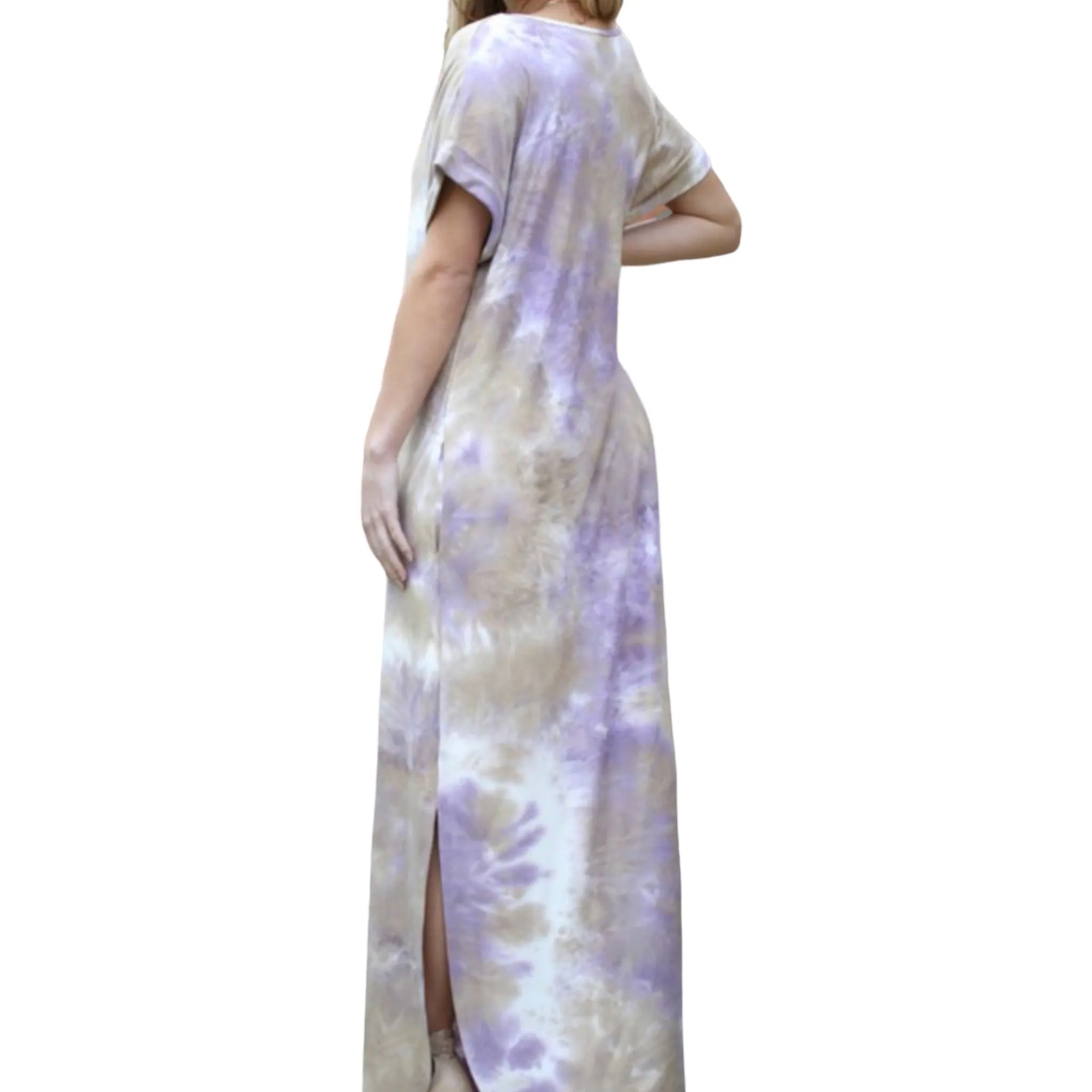 Women's Plus Size Lavender Tie Dye Tunic Maxi Dress