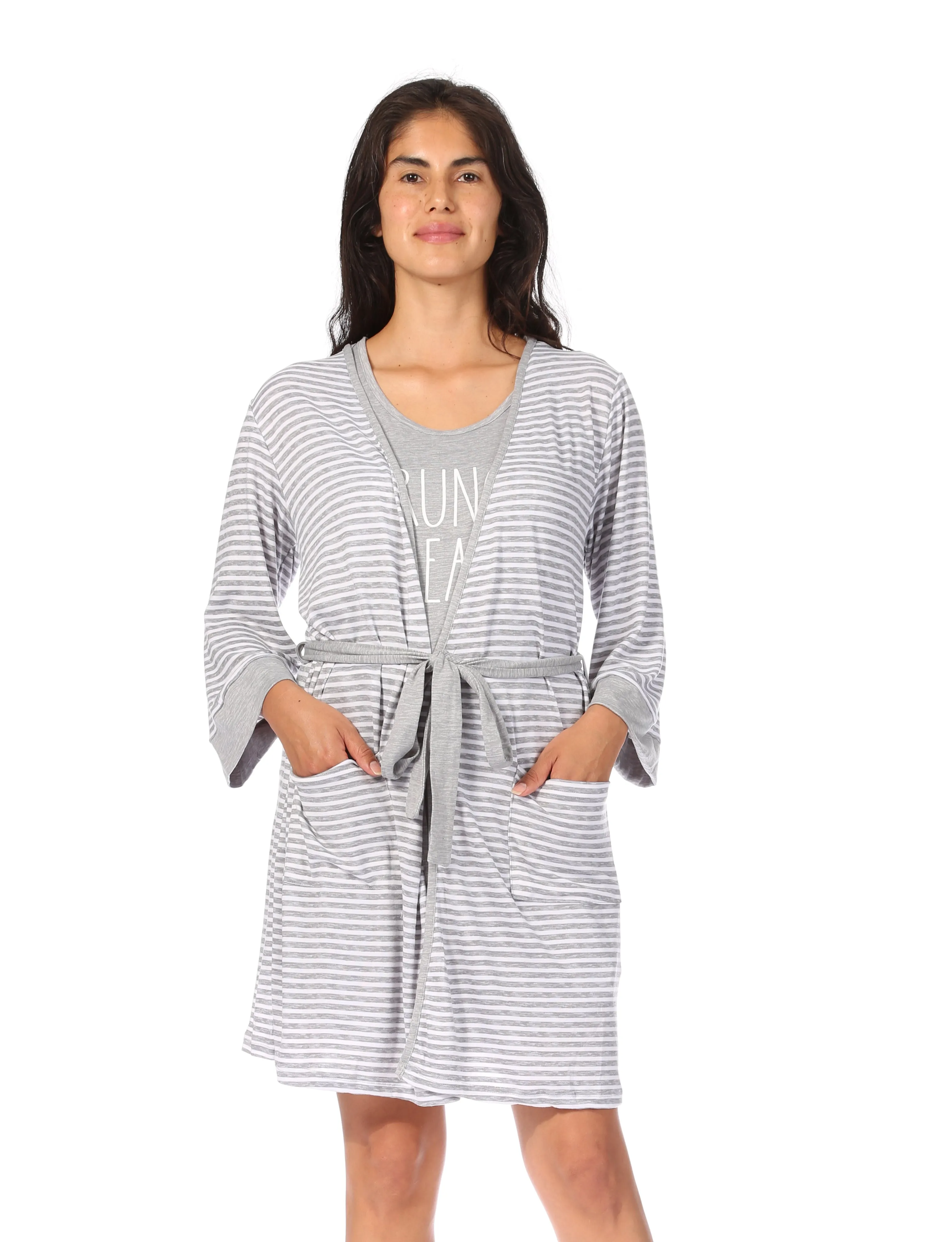 Women's "BRUNCH PLEASE" 2-Piece Chemise and Robe Travel Pajama Set